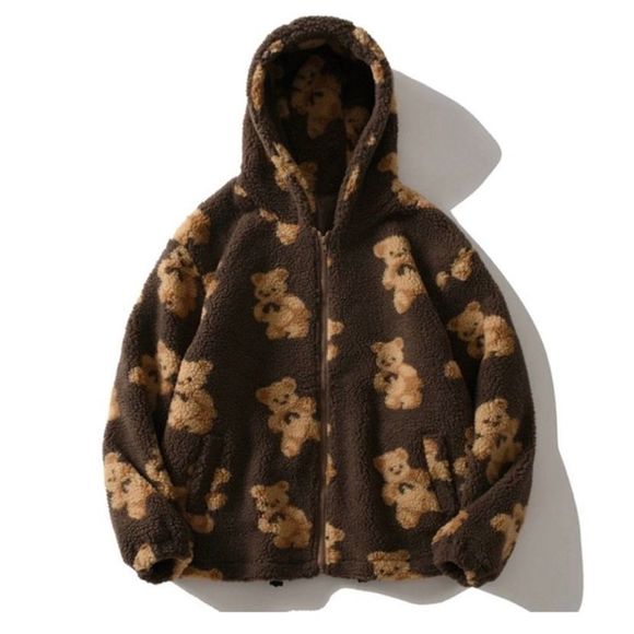 aelfric eden Jackets & Blazers - Aelfric Eden Teddy Bear Print Sherpa Hoodie Jacket Size Small